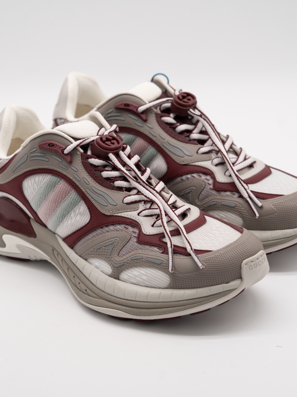 Gucci 2.0 Men's Sneakers Mesh Leather Web White Red Grey Runners size 8G 8.5 US